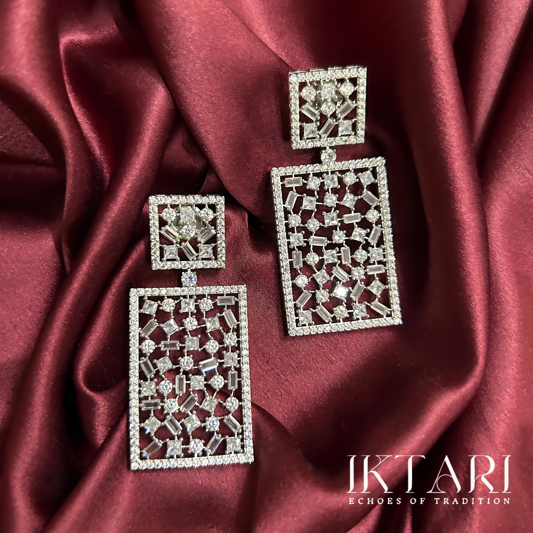 Misha Silver Block Statement Earrings